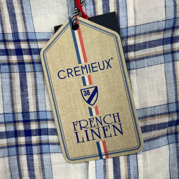 Cremieux French Linen Plaid Button Shirt Men XXL Blue White Prep Coastal NEW NWT - Picture 3 of 12